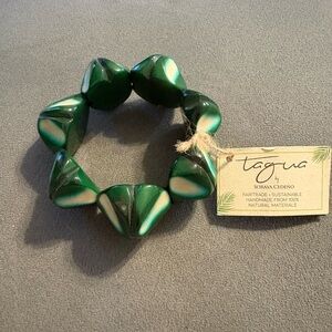 Tagua by Soraya Cedeno Womens Tabitha Chunky Statement Bracelet Green White NEW